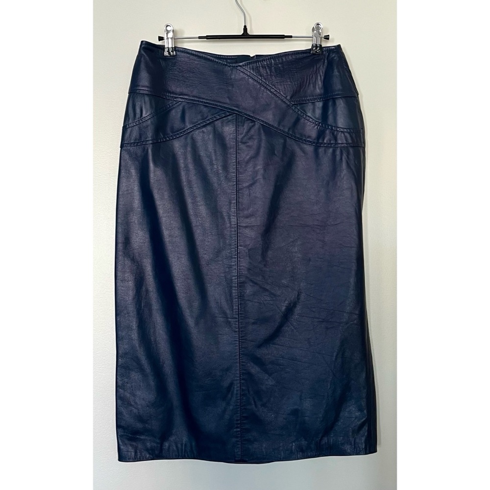 Vintage 80s 90s Genuine Leather Navy Skirt Pencil Made in Mexico Size S/M